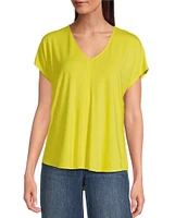 Gibson & Latimer Knit V-Neck Dropped Short Sleeve Shell Shirttail Tee Shirt