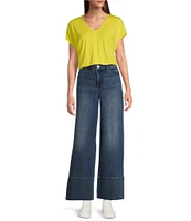 Gibson & Latimer Knit V-Neck Dropped Short Sleeve Shell Shirttail Tee Shirt