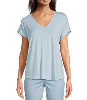 Gibson & Latimer Knit V-Neck Dropped Short Sleeve Shell Shirttail Tee Shirt