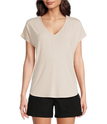Gibson & Latimer Knit V-Neck Dropped Short Sleeve Shell Shirttail Tee Shirt