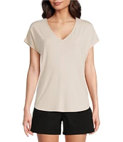 Gibson & Latimer Knit V-Neck Dropped Short Sleeve Shell Shirttail Tee Shirt