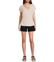 Gibson & Latimer Knit V-Neck Dropped Short Sleeve Shell Shirttail Tee Shirt