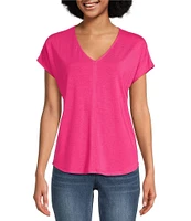 Gibson & Latimer Knit V-Neck Dropped Short Sleeve Shell Shirttail Tee Shirt