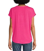 Gibson & Latimer Knit V-Neck Dropped Short Sleeve Shell Shirttail Tee Shirt