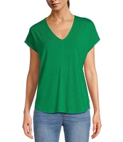 Gibson & Latimer Knit V-Neck Dropped Short Sleeve Shell Shirttail Tee Shirt