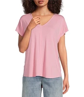 Gibson & Latimer Knit V-Neck Dropped Short Sleeve Shell Shirttail Tee Shirt