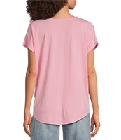 Gibson & Latimer Knit V-Neck Dropped Short Sleeve Shell Shirttail Tee Shirt