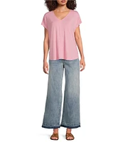 Gibson & Latimer Knit V-Neck Dropped Short Sleeve Shell Shirttail Tee Shirt