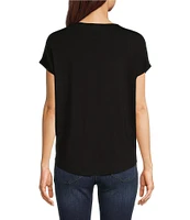 Gibson & Latimer Knit V-Neck Dropped Short Sleeve Shell Shirttail Tee Shirt