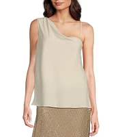 Gibson & Latimer Woven Asymmetrical Cowl Neck One Spaghetti Strap One Tank Strap Sleeveless Camisole