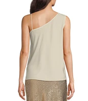 Gibson & Latimer Woven Asymmetrical Cowl Neck One Spaghetti Strap One Tank Strap Sleeveless Camisole