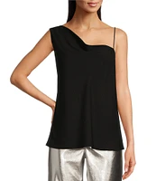 Gibson & Latimer Woven Asymmetrical Cowl Neck One Spaghetti Strap One Tank Strap Sleeveless Camisole