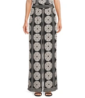 Gibson & Latimer Woven Fan Print High Rise Wide Leg Full Length Coordinating Pants