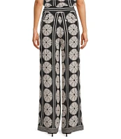 Gibson & Latimer Woven Fan Print High Rise Wide Leg Full Length Coordinating Pants