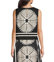 Gibson & Latimer Woven Geometric Fan Print Cropped Crew Neck Sleeveless Coordinating Top