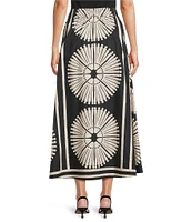 Gibson & Latimer Woven Geometric Fan Print Mid Rise A-Line Flounce Midi Coordinating Skirt