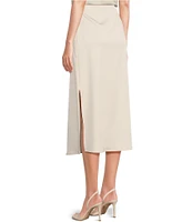 Gibson & Latimer Woven High Rise Chemise Slip Side Split Hem Midi Skirt