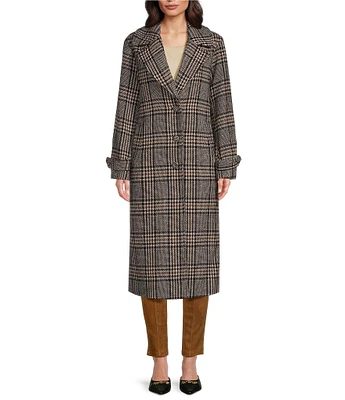 Gibson & Latimer Woven Houndstooth Single Breasted Notch Lapel Button Cuff Long Sleeve Button Front Coat