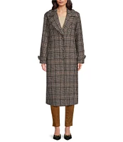 Gibson & Latimer Woven Houndstooth Single Breasted Notch Lapel Button Cuff Long Sleeve Button Front Coat