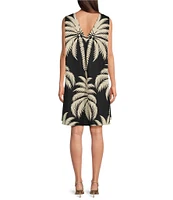 Gibson & Latimer Woven Tropical Palm Print Crew Neck Sleeveless Deep Backline Twist Caftan Dress