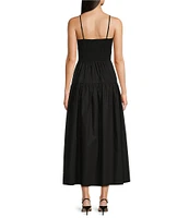 Gibson & Latimer Woven Scoop Tie Neck Spaghetti Strap Smocked Bodice Drop Waist A-Line Flounce Maxi Dress