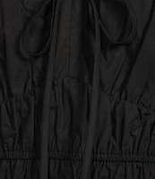Gibson & Latimer Woven Scoop Tie Neck Spaghetti Strap Smocked Bodice Drop Waist A-Line Flounce Maxi Dress