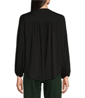 Gibson & Latimer Woven Split Neck Long Balloon Sleeve Blouse