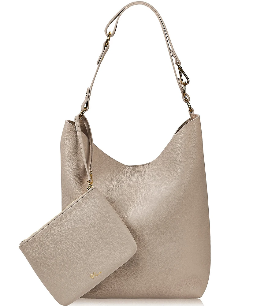 Gigi New York Addison Leather Zipper Pouch Slouchy Hobo Tote Bag