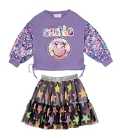 Girls Like Us Little Girls 4-6X Long Sleeve Crew Neck Graphic Shirt & Gathered Tiered Star Skirt Set