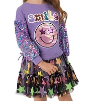 Girls Like Us Little Girls 4-6X Long Sleeve Crew Neck Graphic Shirt & Gathered Tiered Star Skirt Set