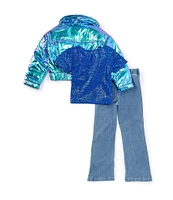 Girls Like Us Little Girls 4-6X Long Sleeve Puffer Jacket, Short Sleeve Top & Denim Leggings Set