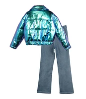 Girls Like Us Little Girls 4-6X Long Sleeve Puffer Jacket, Short Sleeve Top & Denim Leggings Set