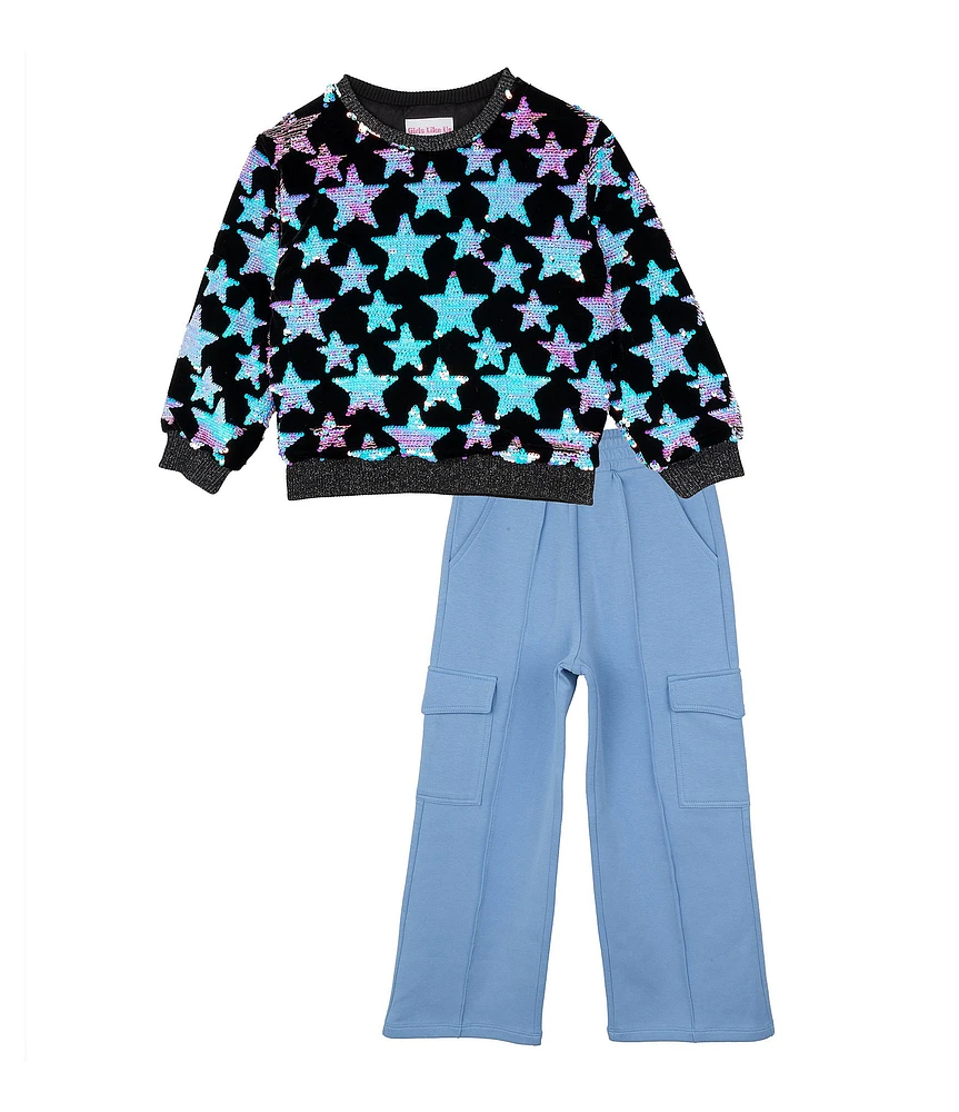 Girls Like Us Little Girls 4-6X Long Sleeve Sequin-Embellished Star-Printed Sweatshirt & Solid Pant Set