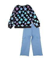 Girls Like Us Little Girls 4-6X Long Sleeve Sequin-Embellished Star-Printed Sweatshirt & Solid Pant Set