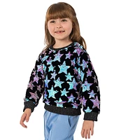 Girls Like Us Little Girls 4-6X Long Sleeve Sequin-Embellished Star-Printed Sweatshirt & Solid Pant Set