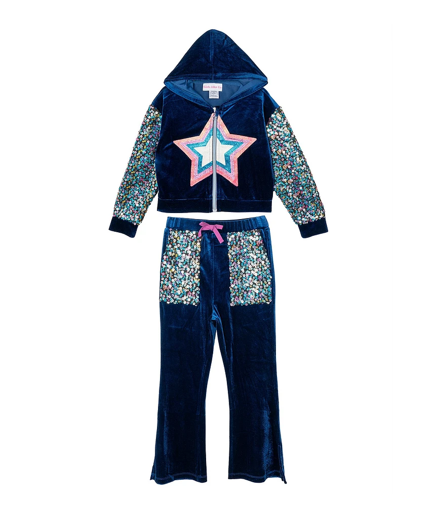 Girls Like Us Little Girls 4-6X Star Applique Sweatshirt Jacket and Pants Set