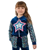 Girls Like Us Little Girls 4-6X Star Applique Sweatshirt Jacket and Pants Set