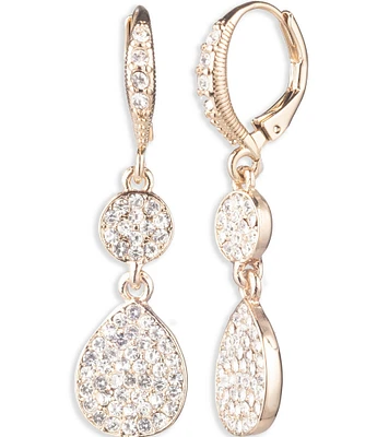 Givenchy Gold Tone Crystal Pave Double Drop Earrings