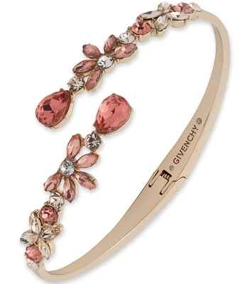 Givenchy Gold Tone Peach Floral Bypass Cuff Bracelet