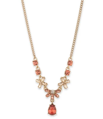 Givenchy Gold Tone Peach Floral Y Necklace