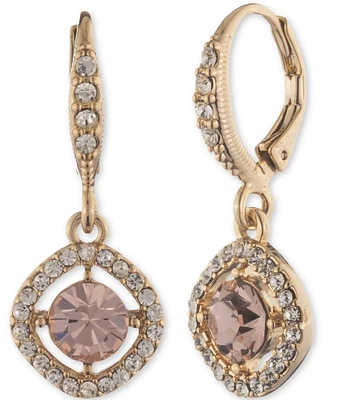 Givenchy Gold Tone Vintage Rose Crystal Drop Earrings