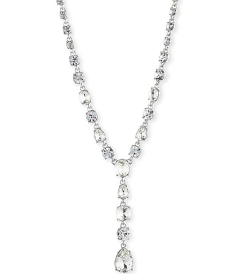 Givenchy Silver Glass Crystal Y Necklace