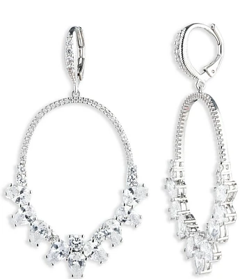 Givenchy Silver Tone Crystal Open Large Drop Earrings