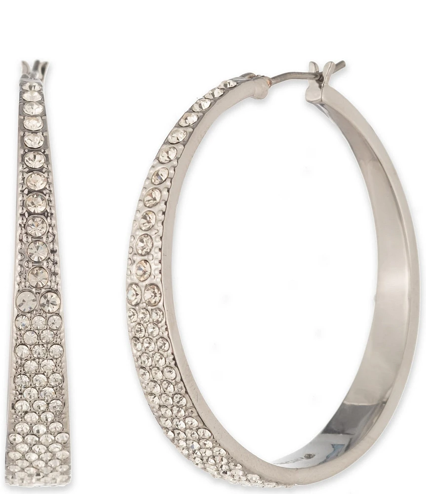 Givenchy Silver Tone Crystal Pave Hoop Earrings