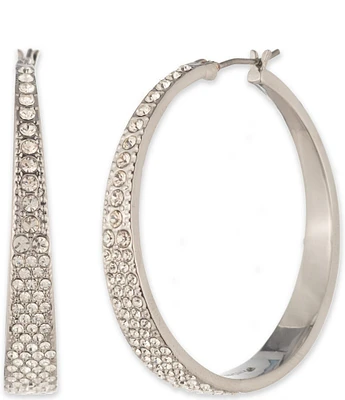 Givenchy Silver Tone Crystal Pave Hoop Earrings