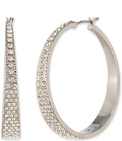 Givenchy Silver Tone Crystal Pave Hoop Earrings
