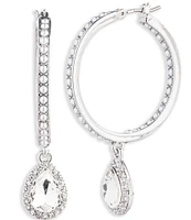 Givenchy Silver Tone White Pearl and Crystal Drop Hoop Earrings