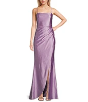 Honey and Rosie Glitter Pleated Side Slit Long Dress