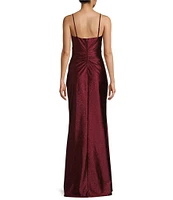 Honey and Rosie Glitter Pleated Side Slit Long Dress