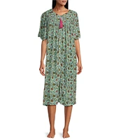 Go Softly Floral Print Short Sleeve V-Neck Zip-Front Patio Dress